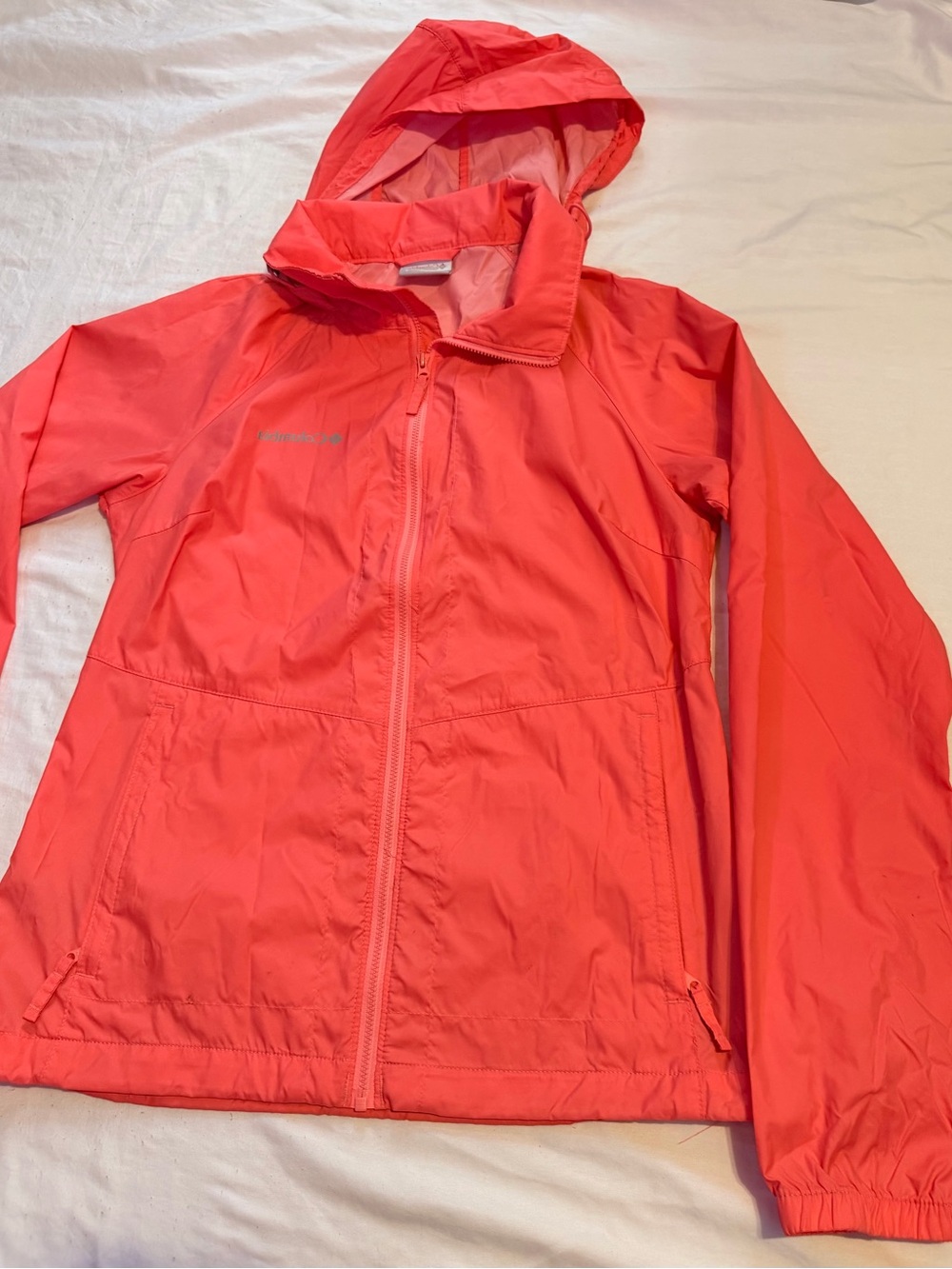 Columbia Women’s Hooded Rain Jacket Windbreaker Coral Pink Size S - Picture 3 of 9